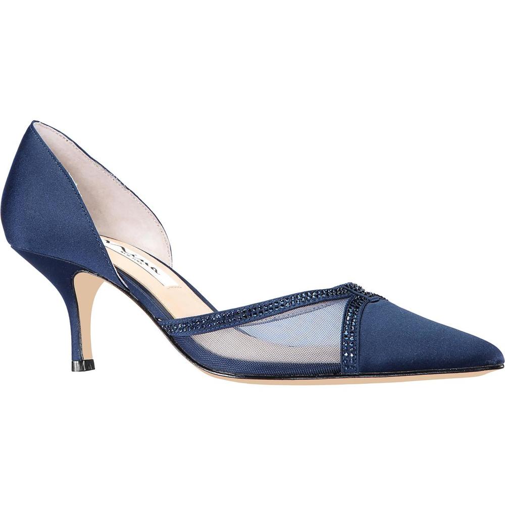 Nina ~ Women’s Satin “Blythe” Navy D'Orsay Evening Heels - Never worn.